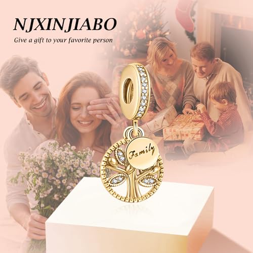 Image of S925 Sterling Silver Gold Plated Romantic Charms, Gifts for Mom Girlfriend Family on Valentine's Day Birthday Christmas Anniversary, Bracelet Necklace Bead Charm