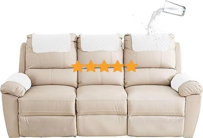 Sofa Armrest Cover Headrest Cover Recliner Chair Arm Cover Sofa Headrest Slipcovers Nonslip Waterproof Armchair Cover for Recliner Leather Sofa Couch Protector Modern ( Color : Blanc , Size : 3 Seater