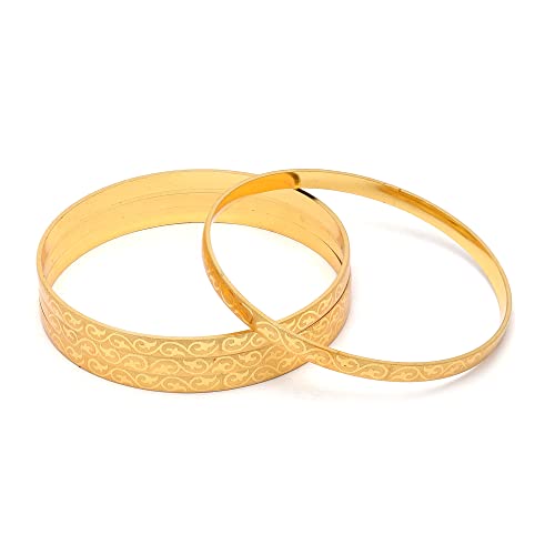 Image of ZENEME Set Of 4 Gold-Plated Textured Handcarfted Classic Bangles For Girls and Women