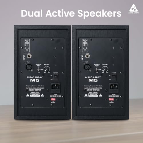 Image of Audio Array 5-Inch 2 Way Near Field Studio Monitor Speakers Pair | 140W RMS Class AB Amplification | Kevlar Woofer, Silk Dome Tweeter | XLR /TRS Inputs | 56Hz-22kHz Frequency Response | M5