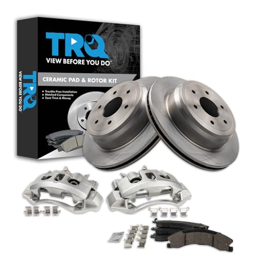 Image of TRQ Rear Brake Pad, Caliper, & Rotor Kit Ceramic Compatible with 2016-2021 Nissan Titan XD