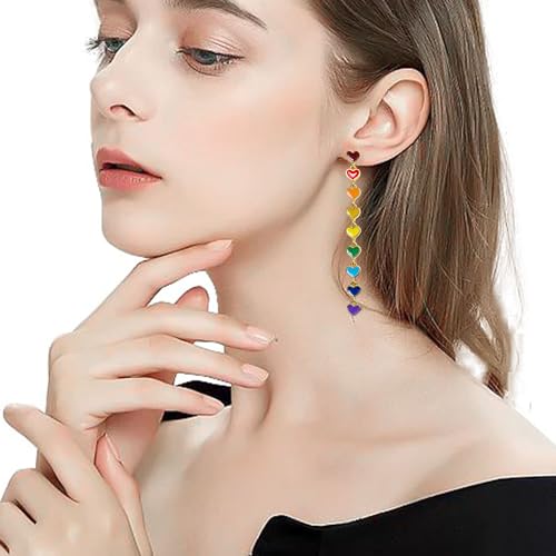 Valentine's Day Interlocking Enamel Heart Tassel Drop Earrings Long Multicolor Hanging Peach Love Tassel Dangle Earrings4