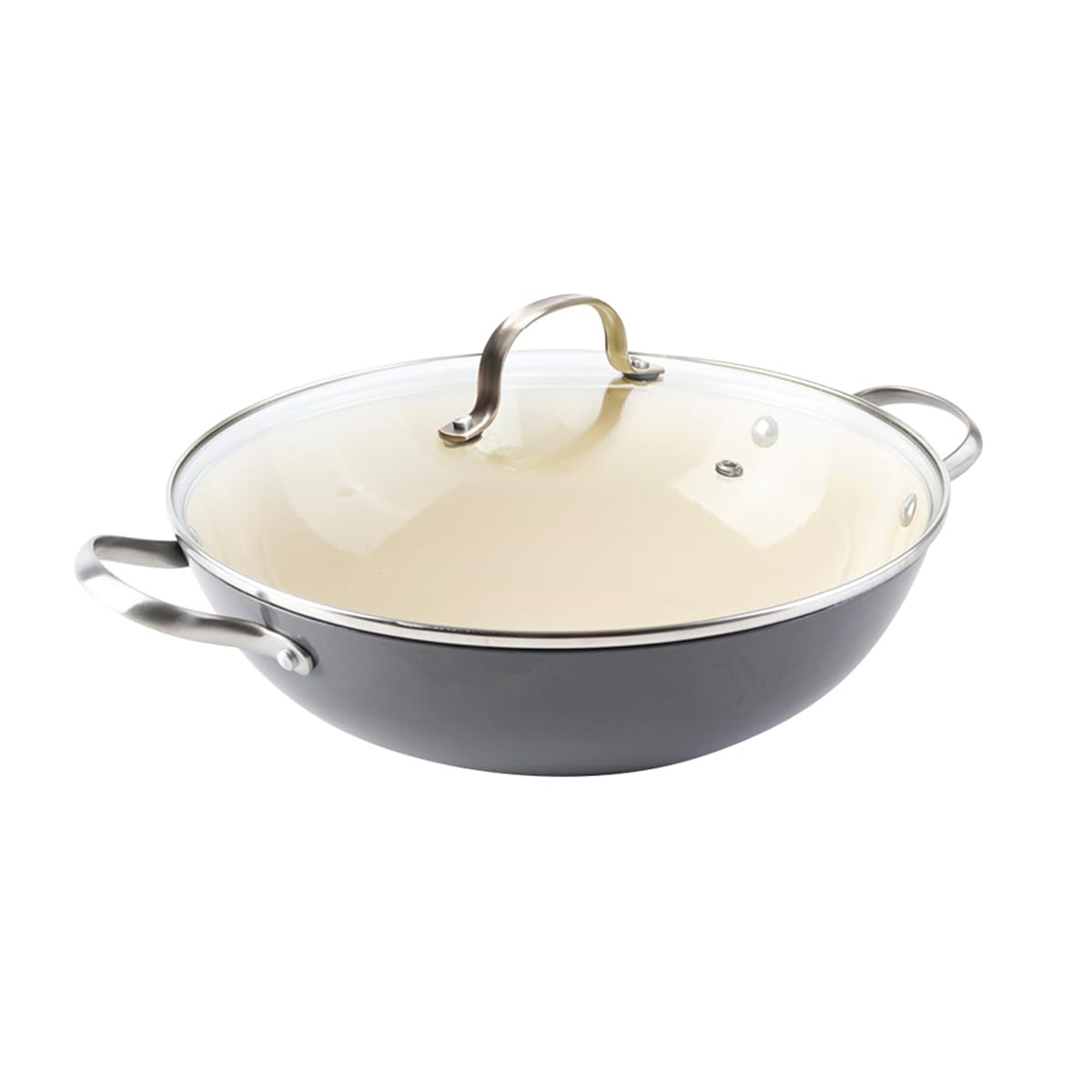 Wok en fonte d'aluminium 30 cm avec couvercle pour cuisson induction saine