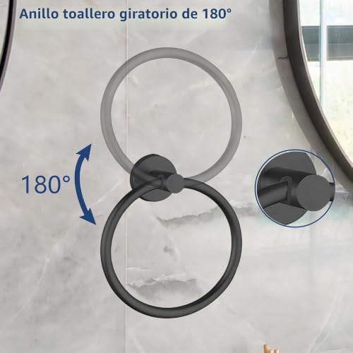 Miniatura 3 de Toallero, Accesorios De Baño, Toallero Montado En La Pared, Toallero Redondo Simple De Acero Inoxidable, Para Baño Y Cocina Negro