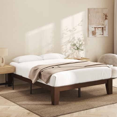 Lifezone Wood Queen Bed Frame with Walnut Finish