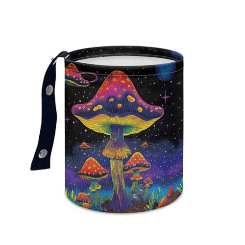 Image of Colorful Mushrooms Garbage Can - Small Trash Can with Leak Proof Liner and Hanging Strap - Portable Car Organizer
