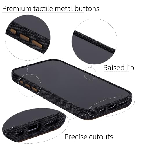 Image of Dockem Fabric Card Case for iPhone 15 Pro with Built-in Metal Plate for Magnetic Mounting, Stitched-on Genuine Leather Wallet with 2 Credit Card /ID Slots: M2F 15 Pro [Grey w /Light Brown]