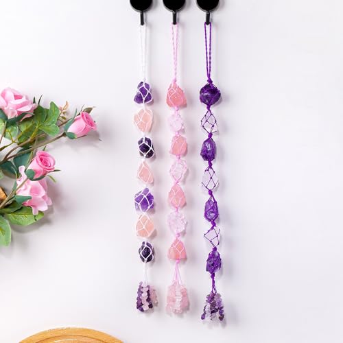 Image of Runyangshi Hanging Car Charm Amethyst Rose Quartz Healing Crystal and Stones Natural Crystals Car Hanging Omament with Chips Stones Accessories Rearview Mirror Decorations