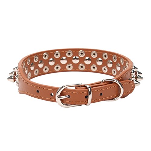 Aolove Mushrooms Spiked Rivet Studded Adjustable Pu Leather Pet Collars For Cats Puppy Dogs (Medium, Brown) #TOP2
