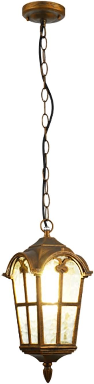 Outdoor American Rustic Pendant Light, Waterproof Anti-Corrosion Hanging Lantern, Vintage Farmhouse Chandelier with Glass Shade, Adjustable for Patio, Porch, Gazebo, Garden, Villa(Brass,Medium)