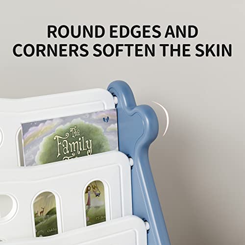 Unicoo – Kids 5 Tier Bookshelf With 2 Toy Bins, Children Bookshelf & Toy Organizer Baby Whale Bookshelf (Blue) #TOP4