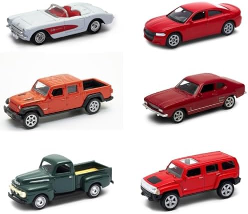 OPO 10 - Set of 6 American Miniature Cars, 1:64 Scale, 3 inches (7.5cm): Dodge, Hummer, Jeep, Ford, Chevrolet - Welly LSUP11