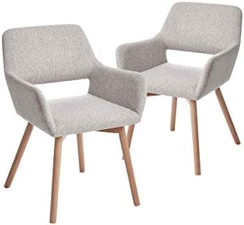 CangLong Leisure Modern Living Dining Room Accent Arm Chairs Club Guest with Solid Wood Legs, Set of 2, Grey