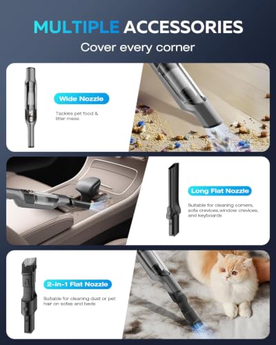Zefiro Compact Powerful Cordless Handheld Vacuum, Rechargeable Portable Car Vacuum for Car & Pet Hair, Brushless Motor 25000PA High Suction, XL Dust Cup, 2 Brushes & Filters, Long Runtime with Charger — view 5