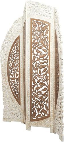 Image of Wooden Room Divider 6 Feet, 4-Panel Folding Wooden Partition for Living Room, Office, Pooja Room, Restaurant, Kitchen & Balcony (2W x 1.82H Meters). (White-Reddish Brown)