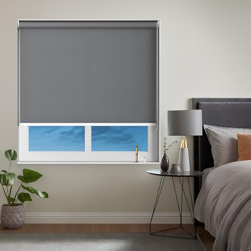 Image of Roller Blinds for Windows 70 Inch W X 72 Inch L | Light Filtering Roll-Up Shades Sun UV Protection for Home & Office Grey | Heavy Duty in 38 MM Pole