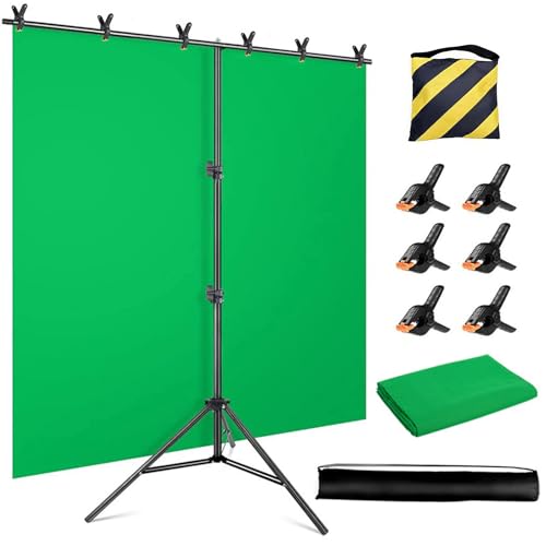 T-Shape Backdrop Stand with Green Screen Stand, 5x8.5ft Portable Photo Backdrop Stand Adjustable Photography Backdrop,Outdoor Projector Screen for Photography,Parties,Decoration
