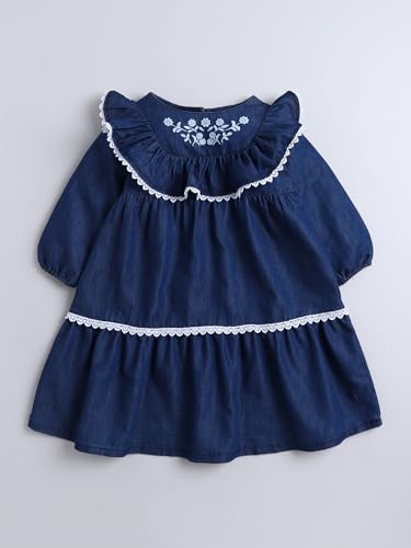 Image of Dresses for Kids Girls, Stylish Knee Length Once Piece Denim Frocks for Girls, Casual Dress for Summer & Birthday Family Gathering & Special Occasion