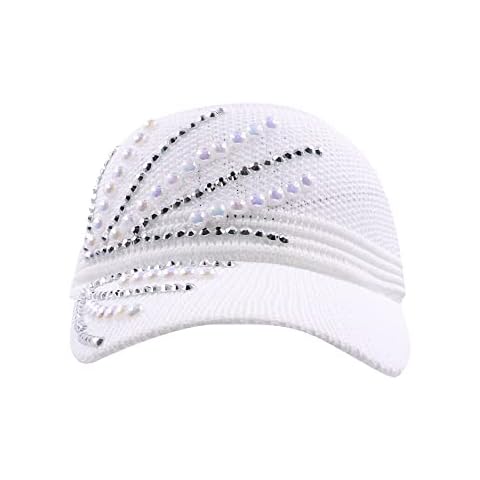 Studded Rhinestone Ponytail Hat Mesh Baseball Caps Open Top Beach Visor White, White, M Cover