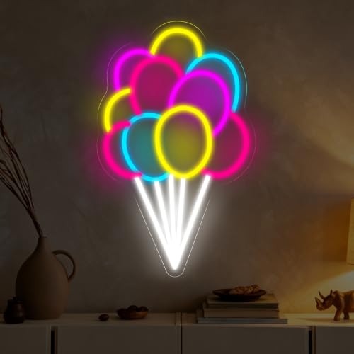 Image of Colorful Balloon Neon Sign Wedding Birthday Party Festival Wall Decor | USB Powered Dimmable LED Ligth Kids Room Decoration 16.5 inchx10.4 inch
