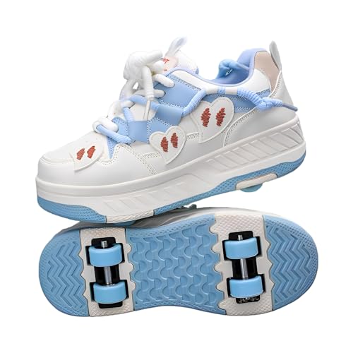 Hixingo Zapatillas con Ruedas, Multifuncionales Zapatillas Patines, Resistente al Desgaste y Antideslizante Calzado de Skateboarding para Principiantes, Niños (02 Azul,34)