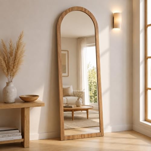 Image of Creative Arts n Frames 45X150 CM Full Length Dressing Chevel Long Strong Framed HD Mirror for Bedroom Living Room Home Office (Natural Iqurel Oak Light 18x60 inch Full Length Framed Arch HD Mirror)