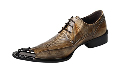 Mens Dress Shoes Western Pointed Toe Leather Lace Up Fashion Metal Tip Oxford Brown 11 Us #TOP11