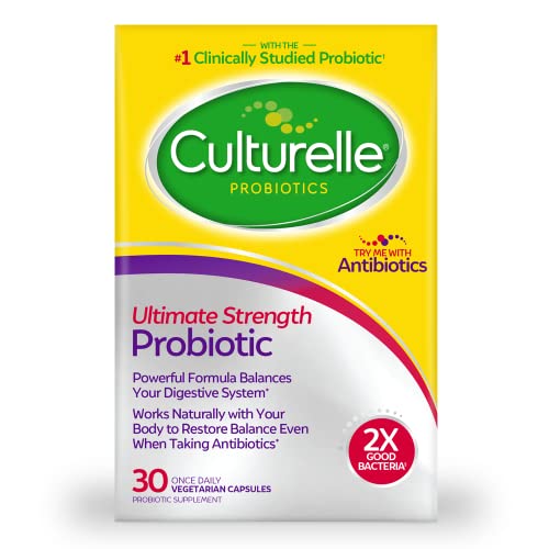 Culturelle Ultimate Strength Probiotic for Men and Women, Most Clinically Studied Probiotic Strain, 20 Billion CFUs, Powerful Formula Balances Your Digestive System, Non-GMO, 30 Count