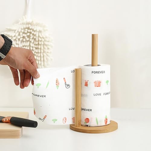 Portarrollos de papel de madera de pie rústico para toallero de cocina natural 7