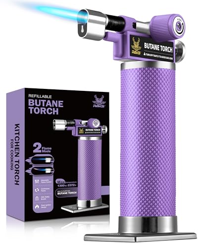 RAVS Butane Torch, 2 Flame Mode Soldering Torches, Kitchen Torch with Adjustable Flame, Industrial Soldering Torches for DIY, Brazing, Welding, Resin Art, Purple Mini Torch, Butane not Include