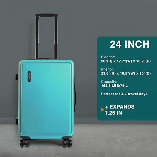 Image of Luggage Sets 3 Piece, 20 Inch Carry on Luggage and 24 Inch Suitcases with Wheels Spinner, Durable Hard Shell Suitcase Set, Expandable Travel Suitcase, Teal