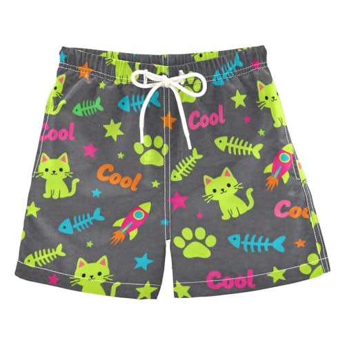 miaozhen Pantalones cortos de playa para niño, diseño de gato y pata, color gris, de secado rápido, elástico, Cool Cat and Paw - Gris colorido, 5 años
