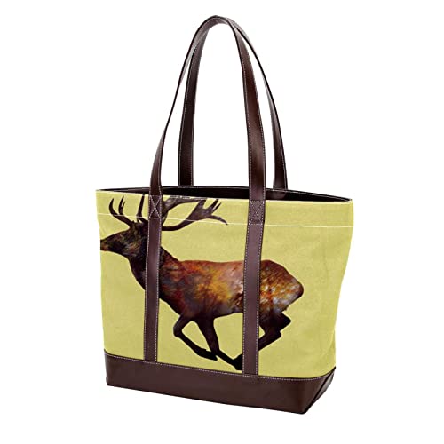 Sac à bandoulière en toile grand format avec motif original de wapiti en mouvement
