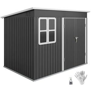 Outsunny Metall Gerätehaus 4, 13 m² Geräteschuppen mit Fenster Pultdach Lüftungsöffnungen Abschließbarer Breiter Tür Bodenrahmen 260 x 177 x 190 cm wetterfest Gartenhaus Schuppen für Außenbereich Grau