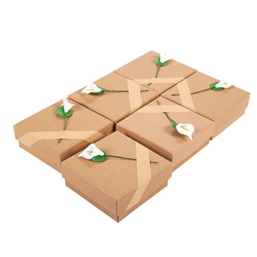 Jewelry Gift Box Set - 6 Piece Small Gift Boxes with Floral Design for Rings, Pendants, Necklaces, Brown, 3.1 x 1.3 x 3.2 Inches