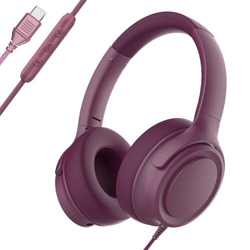 Casque supra-auriculaire USB C filaire ADOOPE son stéréo Hi-Fi prune