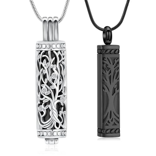 VCCWYQK Baum des Lebens Urne Halsketten für Asche Kremation Schmuck Würfel Asche Keepsake Halskette Bar Urne Anhänger für Frauen Männer (E-Schwarz-2PC) VCCWYQK Baum des Lebens Urne Halsketten für Asche Kremation Schmuck Würfel Asche Keepsake Halskette Bar Urne Anhänger für Frauen Männer (E-Schwarz-2PC)