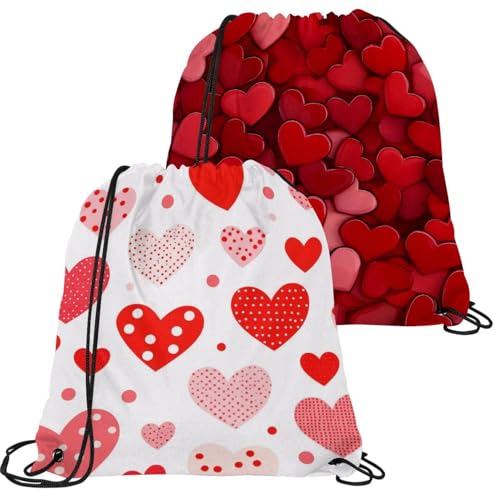 Sac à dos cordon cœurs rouges (lot de 2) idéal pour sport et piscine