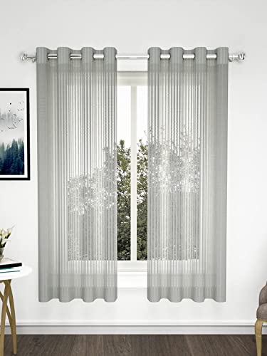 Image of Set of 2 pcs Sheer Premium Lightweight Tissue Fabric Solid Grey Color Eyelet 2 pc Window Curtain 5ft