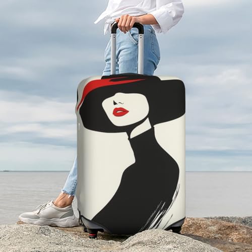 Red Lips Black Hat Woman Minimalism Elastic Travel Luggage Covers Dustproof Scratch-Resistant Suitcase Protector Fit 22-24 Inch 6