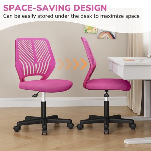 Sedia Ufficio Scrivania Senza Braccioli Girevole a Rotelle Ergonomica Portata 136 kg in Rete Traspirante Altezza Regolabile Rosa - Sedia gaming - Immagine 4