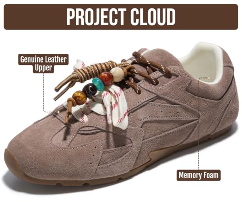 Image of Project Cloud Leather Barefoot Shoes Women - Memory Foam Lace-Up Womens Sneakers - Lightweight & Non Slip Womens Shoes Casual - All-Day Women's Fashion Sneakers for 2026