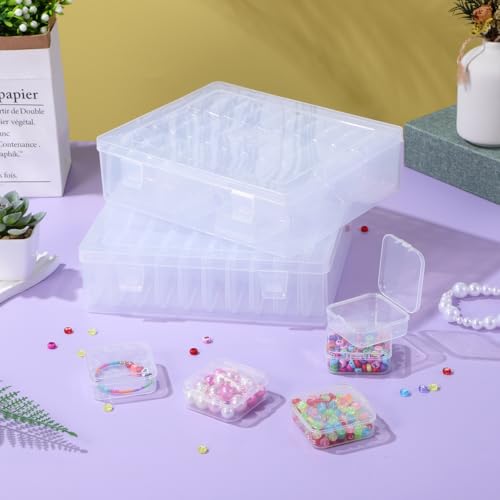 Image of Lurrose Transparent Stackable Organizer Box 60 Adjustable Compartments Plastic Storage Box with Lids 2 Outer Boxes for Beads Jewelry Office Supplies Makeup Craft Organizing