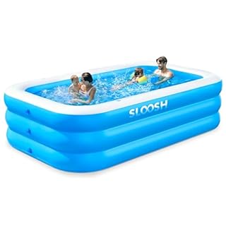 SLOOSH Inflatable Pool for Adults with Seats, 120" x 72" x 22" Full-Sized Blow Up Durable Thickened Above Ground Family Pool, Large Swimming Pools for Backyard Garden Lawn Summer Water Party, Blue