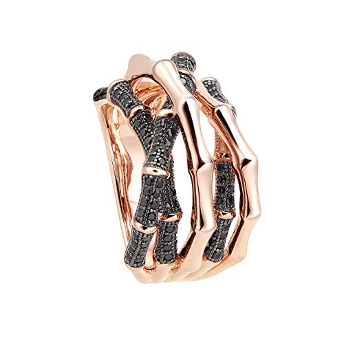 Anillo de Durán Exquse de la colección Bambú realizado en plata 925 bañado en oro rosado con detalle espinellas negra.