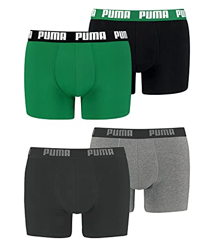 PUMA Herren Boxershorts Unterhosen 100004386 4er Pack, Wäschegröße:XL, Artikel:-691 Dark Grey Melange/Black + 035 Amazon Green