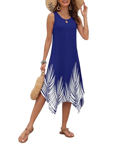 Image of AUSELILY Women's Summer Dresses Casual Sleeveless Midi Tank Beach Dress | Women's Asymmetrical Hem Sundress with Side Pockets, Great for Beach, Vacation & Daily Wear