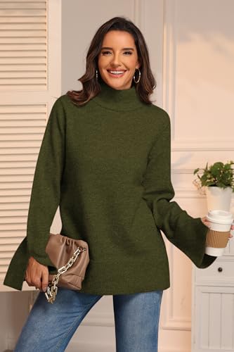 ATHMILE Fall Fashion Sweaters for Women Turtleneck Long Sleeve Casual Loose Knit Pullover Tops Winter Clothes 20253