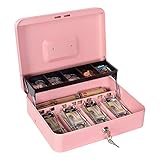 Caja de dinero con bandeja de dinero y cerradura, color rosa