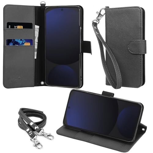 wisers Galaxy S24 FE ケース 手帳型 スマホケース 対応 (ブラック) (カードホルダー/スタンド機能付き) ストラップ 2種付き (ハンドストラップ/ネックストラップ) 2024年 新型